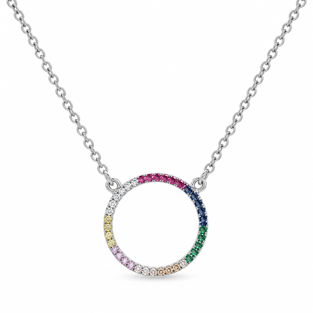 Rainbow Eternity Circle Necklace