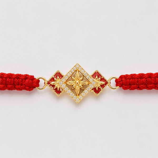 925 Sterling Silver Radiant Surya Star Rakhi with Sacred Red Thread | Premium Sunburst Rakhi for Brother | Raksha Bandhan | Mohè Jewels