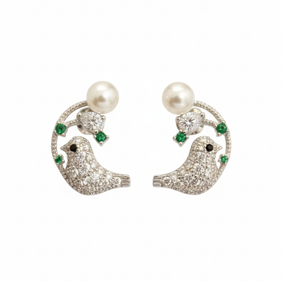 Emerald Whisper Pearl Bird Stud