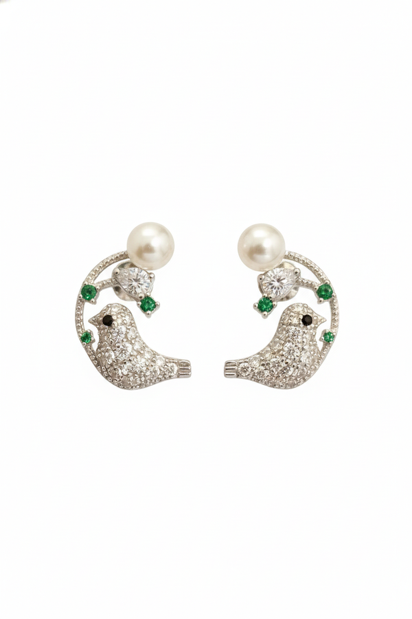 Emerald Whisper Pearl Bird Stud