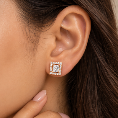 Regalia Square Halo Studs