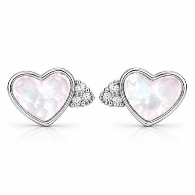 Moonlit Blush Heart Pearl Studs