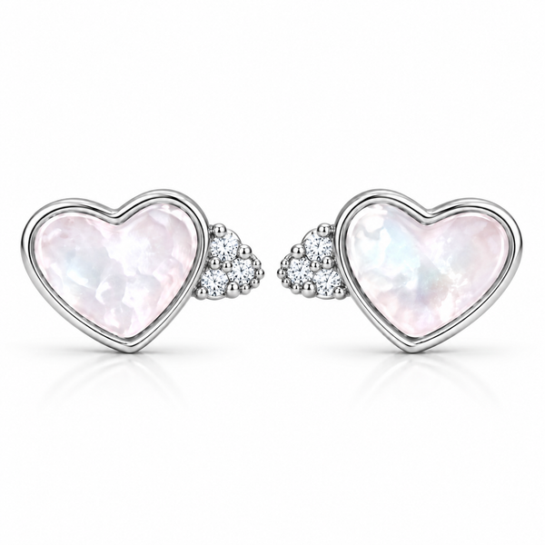 Moonlit Blush Heart Pearl Studs
