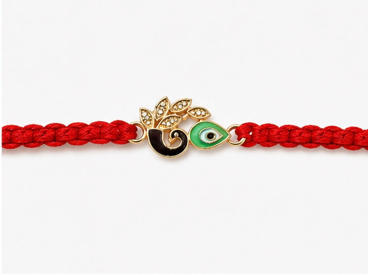 925 Sterling Silver Krishna Nazar Rakhi with Sacred Red Thread | Peacock Feather Evil Eye Rakhi for Brother | Raksha Bandhan | Mohè Jewels