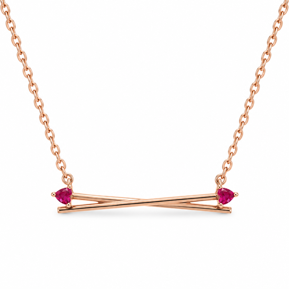 Rose Gold Ruby Crossbar Necklace