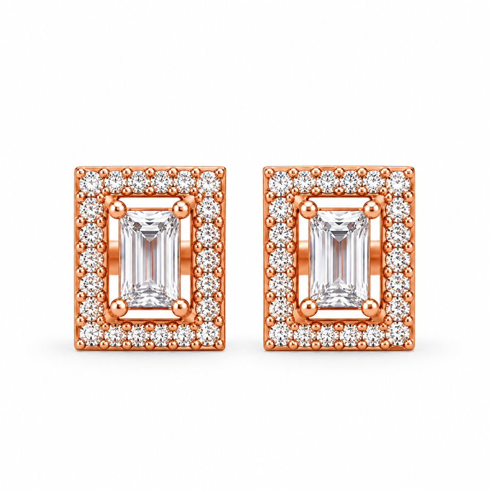 Élan Emerald-Cut Halo Studs