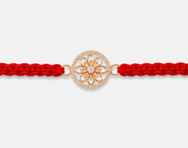 925 Sterling Silver Blooming Harmony Rakhi with Sacred Red Thread | Premium Floral Rakhi for Brother | Raksha Bandhan | Mohè Jewels