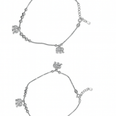 Silver Ele Charm Duo Anklet For Women