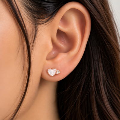 Amora Halo Mother of Pearl Heart Studs