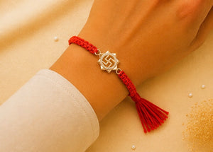 925 Sterling Silver Shubh Swastik Rakhi with Sacred Red Thread | Premium Swastik Rakhi for Brother | Raksha Bandhan | Mohè Jewels
