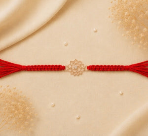 925 Sterling Silver Divine Lotus Radiance Rakhi with Red Sacred Thread | Premium Designer Rakhi for Brother | Raksha Bandhan Gift by Mohè Jewels
