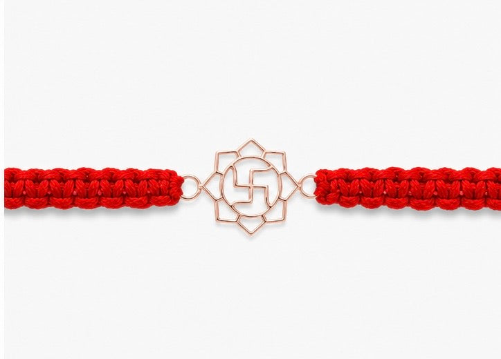 925 Sterling Silver Lotus Swastik Rakhi with Sacred Red Thread | Premium Swastik Rakhi for Brother | Raksha Bandhan | Mohè Jewels