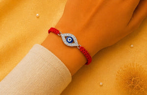 925 Sterling Silver Eternal Nazar Shield Rakhi with Sacred Red Thread | Premium Blue Evil Eye Rakhi for Brother | Raksha Bandhan | Mohè Jewels