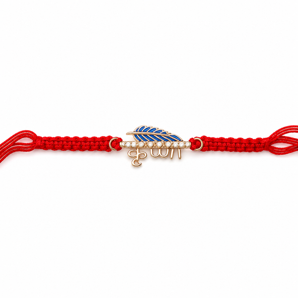 925 Sterling Silver Madhav Bansuri Blessing Rakhi with Peacock Feather & Sacred Red Thread | Premium Krishna Rakhi for Brother | Raksha Bandhan | Mohè Jewels
