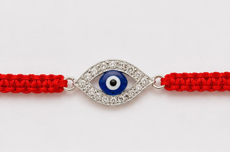 925 Sterling Silver Eternal Nazar Shield Rakhi with Sacred Red Thread | Premium Blue Evil Eye Rakhi for Brother | Raksha Bandhan | Mohè Jewels