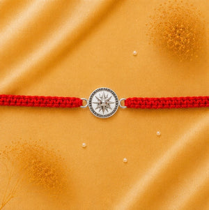 925 Sterling Silver Dhruva Star Rakhi with Sacred Red Thread | Premium Compass Star Rakhi for Brother | Raksha Bandhan | Mohè Jewels