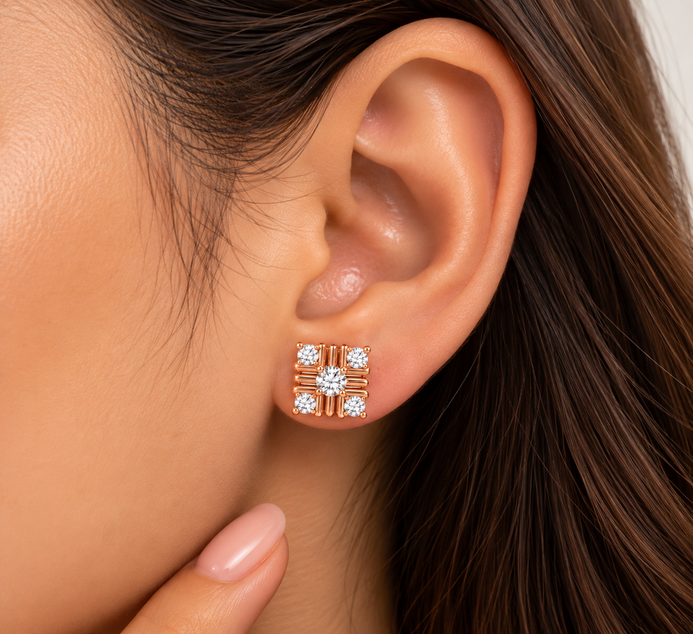 Rosé Crystal Grid Studs