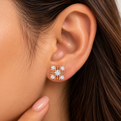 Rosé Crystal Grid Studs