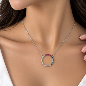Rainbow Eternity Circle Necklace