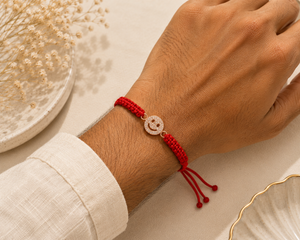 925 Sterling Silver Radiant Smile Bond Rakhi with Sacred Red Thread | Premium Smiley Rakhi for Brother | Raksha Bandhan | Mohè Jewels