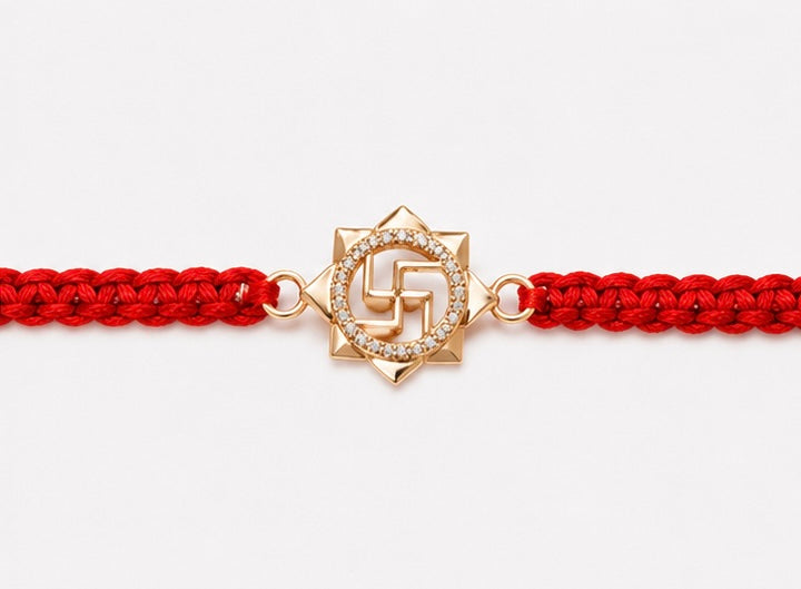 925 Sterling Silver Shubh Swastik Rakhi with Sacred Red Thread | Premium Swastik Rakhi for Brother | Raksha Bandhan | Mohè Jewels