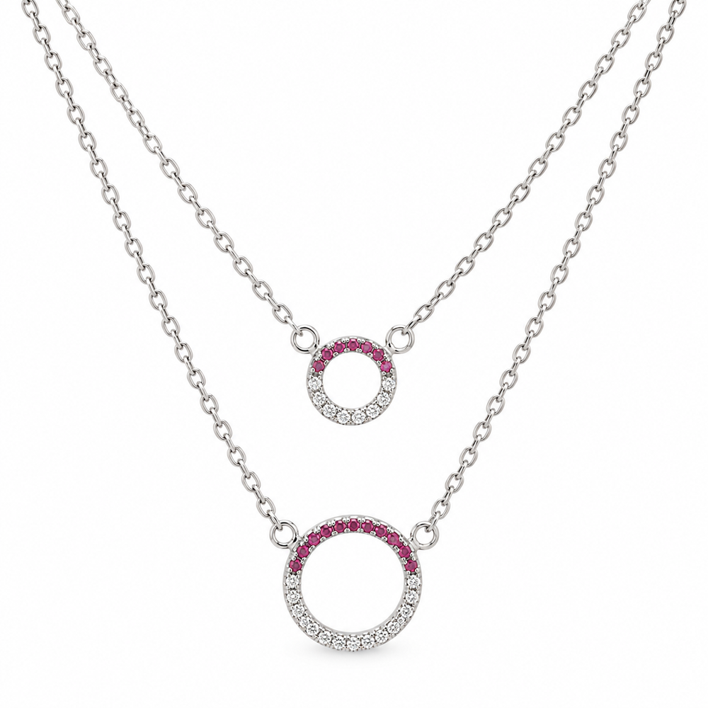Silver Halo Double-Circle Necklace