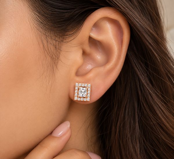 Regalia Square Halo Studs