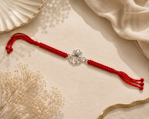 925 Sterling Silver Vighnaharta Divine Shield Rakhi with Sacred Red Thread | Premium Lord Ganesha Rakhi for Brother | Raksha Bandhan | Mohè Jewels