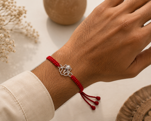 925 Sterling Silver Vighnaharta Divine Shield Rakhi with Sacred Red Thread | Premium Lord Ganesha Rakhi for Brother | Raksha Bandhan | Mohè Jewels