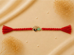 925 Sterling Silver Krishna Nazar Rakhi with Sacred Red Thread | Peacock Feather Evil Eye Rakhi for Brother | Raksha Bandhan | Mohè Jewels