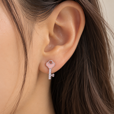 Rosaline Keyblossom Pink Enamel Studs