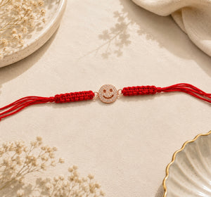 925 Sterling Silver Radiant Smile Bond Rakhi with Sacred Red Thread | Premium Smiley Rakhi for Brother | Raksha Bandhan | Mohè Jewels