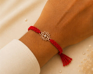 925 Sterling Silver Divine Lotus Radiance Rakhi with Red Sacred Thread | Premium Designer Rakhi for Brother | Raksha Bandhan Gift by Mohè Jewels