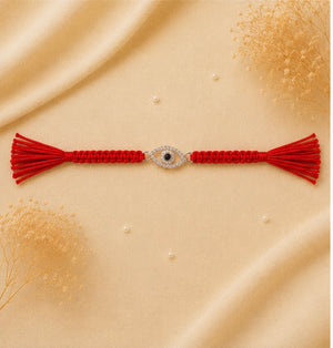 925 Sterling Silver Nazar Suraksha Rakhi with Sacred Red Thread | Premium Evil Eye Rakhi for Brother | Raksha Bandhan | Mohè Jewels