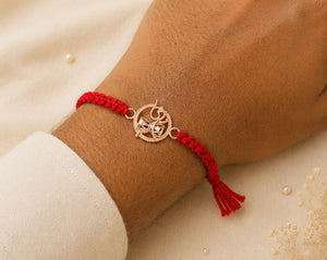 925 Sterling Silver Mahadev Sacred Resonance Rakhi with Om, Damru & Sacred Red Thread | Premium Shiva Rakhi for Brother | Mohè Jewels