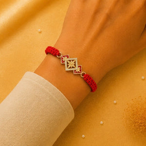 925 Sterling Silver Radiant Surya Star Rakhi with Sacred Red Thread | Premium Sunburst Rakhi for Brother | Raksha Bandhan | Mohè Jewels