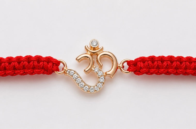 925 Sterling Silver Omkar Divine Rakhi with Sacred Red Thread | Premium Om Rakhi for Brother | Raksha Bandhan | Mohè Jewels