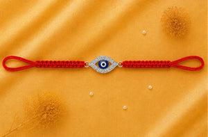 925 Sterling Silver Eternal Nazar Shield Rakhi with Sacred Red Thread | Premium Blue Evil Eye Rakhi for Brother | Raksha Bandhan | Mohè Jewels