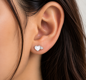 Moonlit Blush Heart Pearl Studs