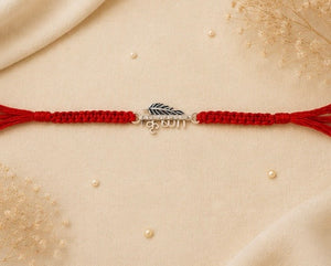 925 Sterling Silver Krishna Divine Grace Rakhi with Peacock Feather & Sacred Red Thread | Premium Krishna Rakhi for Brother | Mohè Jewels