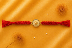 925 Sterling Silver Surya Prabha Rakhi with Sacred Red Thread | Premium Sun Rakhi for Brother | Raksha Bandhan | Mohè Jewels
