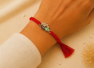 925 Sterling Silver Krishna Nazar Rakhi with Sacred Red Thread | Peacock Feather Evil Eye Rakhi for Brother | Raksha Bandhan | Mohè Jewels