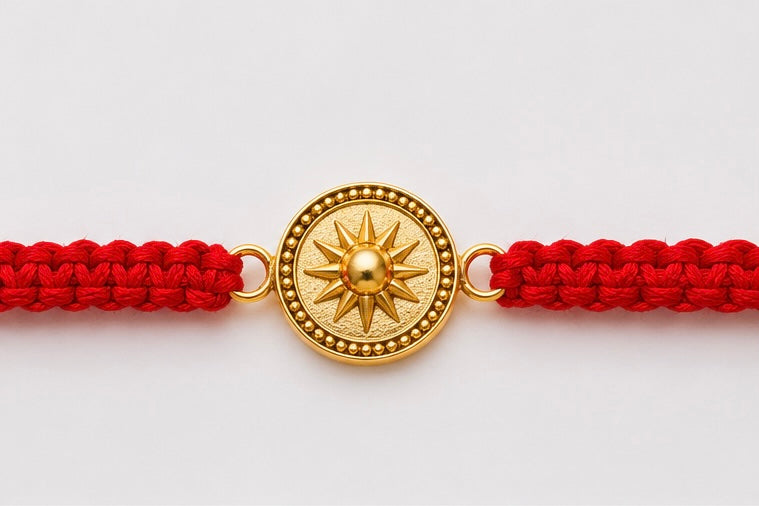 925 Sterling Silver Surya Prabha Rakhi with Sacred Red Thread | Premium Sun Rakhi for Brother | Raksha Bandhan | Mohè Jewels