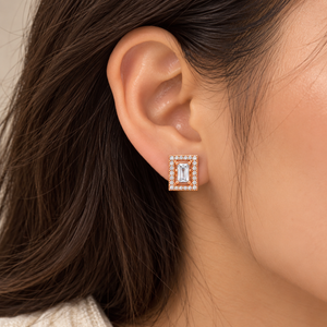 Élan Emerald-Cut Halo Studs
