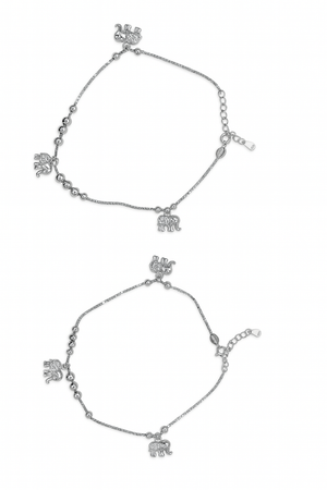 Silver Ele Charm Duo Anklet For Women