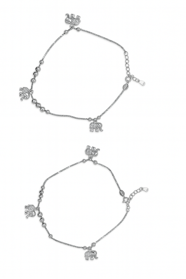 Silver Ele Charm Duo Anklet For Women